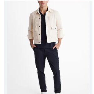 Express Textured Cotton Johnny Collar Polo Jacket Men’s Beige Size XS